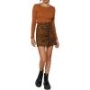 imageLYANER Womens Faux Suede Leopard Print High Waist Zipper Mini ALine Short SkirtBrown