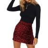 imageLYANER Womens Faux Suede Leopard Print High Waist Zipper Mini ALine Short SkirtRed