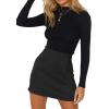 imageLYANER Womens Faux Suede Leopard Print High Waist Zipper Mini ALine Short SkirtSolid Black