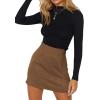 imageLYANER Womens Faux Suede Leopard Print High Waist Zipper Mini ALine Short SkirtSolid Brown