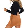 imageLYANER Womens Faux Suede Leopard Print High Waist Zipper Mini ALine Short SkirtSolid Khaki