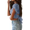 imageLYANER Womens Ruffle Short Sleeve Tie Up Back Crop Top Off Shoulder Bardot BlouseAzure Blue