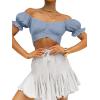 imageLYANER Womens Ruffle Short Sleeve Tie Up Back Crop Top Off Shoulder Bardot BlouseAzure Blue