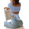 imageLYANER Womens Ruffle Short Sleeve Tie Up Back Crop Top Off Shoulder Bardot BlouseAzure Blue