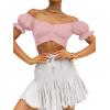 imageLYANER Womens Ruffle Short Sleeve Tie Up Back Crop Top Off Shoulder Bardot BlouseBaby Pink