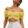 imageLYANER Womens Ruffle Short Sleeve Tie Up Back Crop Top Off Shoulder Bardot BlouseBaby Yellow