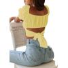 imageLYANER Womens Ruffle Short Sleeve Tie Up Back Crop Top Off Shoulder Bardot BlouseBaby Yellow