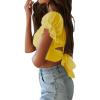imageLYANER Womens Ruffle Short Sleeve Tie Up Back Crop Top Off Shoulder Bardot BlouseBaby Yellow