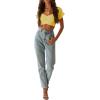 imageLYANER Womens Ruffle Short Sleeve Tie Up Back Crop Top Off Shoulder Bardot BlouseBaby Yellow