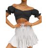 imageLYANER Womens Ruffle Short Sleeve Tie Up Back Crop Top Off Shoulder Bardot BlouseBlack