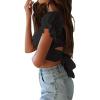 imageLYANER Womens Ruffle Short Sleeve Tie Up Back Crop Top Off Shoulder Bardot BlouseBlack