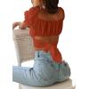 imageLYANER Womens Ruffle Short Sleeve Tie Up Back Crop Top Off Shoulder Bardot BlouseCaramel