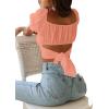 imageLYANER Womens Ruffle Short Sleeve Tie Up Back Crop Top Off Shoulder Bardot BlouseCoral Pink