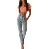 imageLYANER Womens Ruffle Short Sleeve Tie Up Back Crop Top Off Shoulder Bardot BlouseCoral Pink