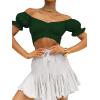 imageLYANER Womens Ruffle Short Sleeve Tie Up Back Crop Top Off Shoulder Bardot BlouseDark Green