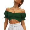 imageLYANER Womens Ruffle Short Sleeve Tie Up Back Crop Top Off Shoulder Bardot BlouseDark Green