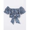imageLYANER Womens Ruffle Short Sleeve Tie Up Back Crop Top Off Shoulder Bardot BlouseFloral Blue1