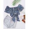 imageLYANER Womens Ruffle Short Sleeve Tie Up Back Crop Top Off Shoulder Bardot BlouseFloral Blue1