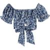 imageLYANER Womens Ruffle Short Sleeve Tie Up Back Crop Top Off Shoulder Bardot BlouseFloral Blue1