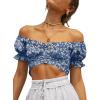 imageLYANER Womens Ruffle Short Sleeve Tie Up Back Crop Top Off Shoulder Bardot BlouseFloral Blue1