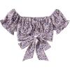 imageLYANER Womens Ruffle Short Sleeve Tie Up Back Crop Top Off Shoulder Bardot BlouseFloral Purple1