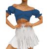 imageLYANER Womens Ruffle Short Sleeve Tie Up Back Crop Top Off Shoulder Bardot BlouseFrench Blue