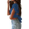 imageLYANER Womens Ruffle Short Sleeve Tie Up Back Crop Top Off Shoulder Bardot BlouseFrench Blue