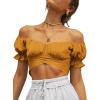 imageLYANER Womens Ruffle Short Sleeve Tie Up Back Crop Top Off Shoulder Bardot BlouseGinger
