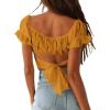 imageLYANER Womens Ruffle Short Sleeve Tie Up Back Crop Top Off Shoulder Bardot BlouseGinger