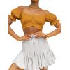 imageLYANER Womens Ruffle Short Sleeve Tie Up Back Crop Top Off Shoulder Bardot BlouseGinger