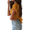 imageLYANER Womens Ruffle Short Sleeve Tie Up Back Crop Top Off Shoulder Bardot BlouseGinger