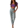 imageLYANER Womens Ruffle Short Sleeve Tie Up Back Crop Top Off Shoulder Bardot BlouseGrape Purple