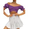 imageLYANER Womens Ruffle Short Sleeve Tie Up Back Crop Top Off Shoulder Bardot BlouseGrape Purple