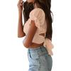 imageLYANER Womens Ruffle Short Sleeve Tie Up Back Crop Top Off Shoulder Bardot BlouseKhaki