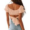 imageLYANER Womens Ruffle Short Sleeve Tie Up Back Crop Top Off Shoulder Bardot BlouseKhaki
