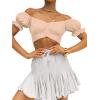 imageLYANER Womens Ruffle Short Sleeve Tie Up Back Crop Top Off Shoulder Bardot BlouseKhaki