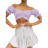 imageLYANER Womens Ruffle Short Sleeve Tie Up Back Crop Top Off Shoulder Bardot BlouseLavender