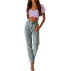 imageLYANER Womens Ruffle Short Sleeve Tie Up Back Crop Top Off Shoulder Bardot BlouseLavender