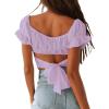 imageLYANER Womens Ruffle Short Sleeve Tie Up Back Crop Top Off Shoulder Bardot BlouseLavender