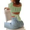 imageLYANER Womens Ruffle Short Sleeve Tie Up Back Crop Top Off Shoulder Bardot BlouseLight Green