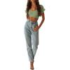 imageLYANER Womens Ruffle Short Sleeve Tie Up Back Crop Top Off Shoulder Bardot BlouseLight Green