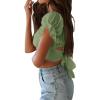 imageLYANER Womens Ruffle Short Sleeve Tie Up Back Crop Top Off Shoulder Bardot BlouseLight Green