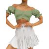 imageLYANER Womens Ruffle Short Sleeve Tie Up Back Crop Top Off Shoulder Bardot BlouseLight Green