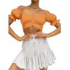 imageLYANER Womens Ruffle Short Sleeve Tie Up Back Crop Top Off Shoulder Bardot BlouseLight Orange