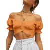 imageLYANER Womens Ruffle Short Sleeve Tie Up Back Crop Top Off Shoulder Bardot BlouseLight Orange