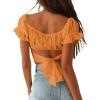 imageLYANER Womens Ruffle Short Sleeve Tie Up Back Crop Top Off Shoulder Bardot BlouseLight Orange
