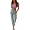 imageLYANER Womens Ruffle Short Sleeve Tie Up Back Crop Top Off Shoulder Bardot BlouseLight Violet