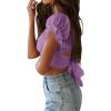 imageLYANER Womens Ruffle Short Sleeve Tie Up Back Crop Top Off Shoulder Bardot BlouseLight Violet