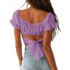 imageLYANER Womens Ruffle Short Sleeve Tie Up Back Crop Top Off Shoulder Bardot BlouseLight Violet