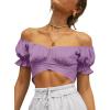 imageLYANER Womens Ruffle Short Sleeve Tie Up Back Crop Top Off Shoulder Bardot BlouseLight Violet